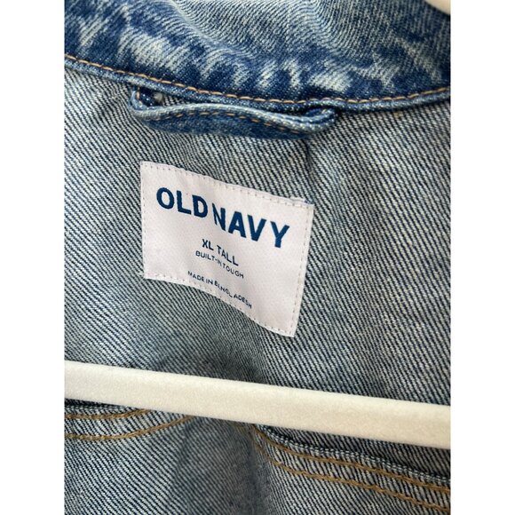 Old Navy XL Tall Distressed Denim Jacket Smiley Face Rainbow Lining Unisex NWT - Picture 5 of 8